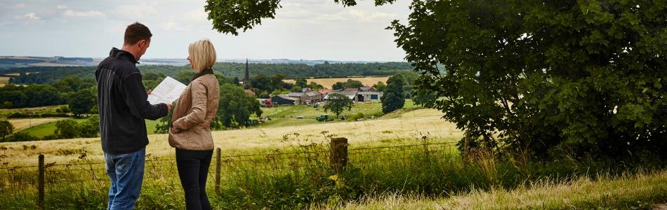 Walkers with dog on the Wolds